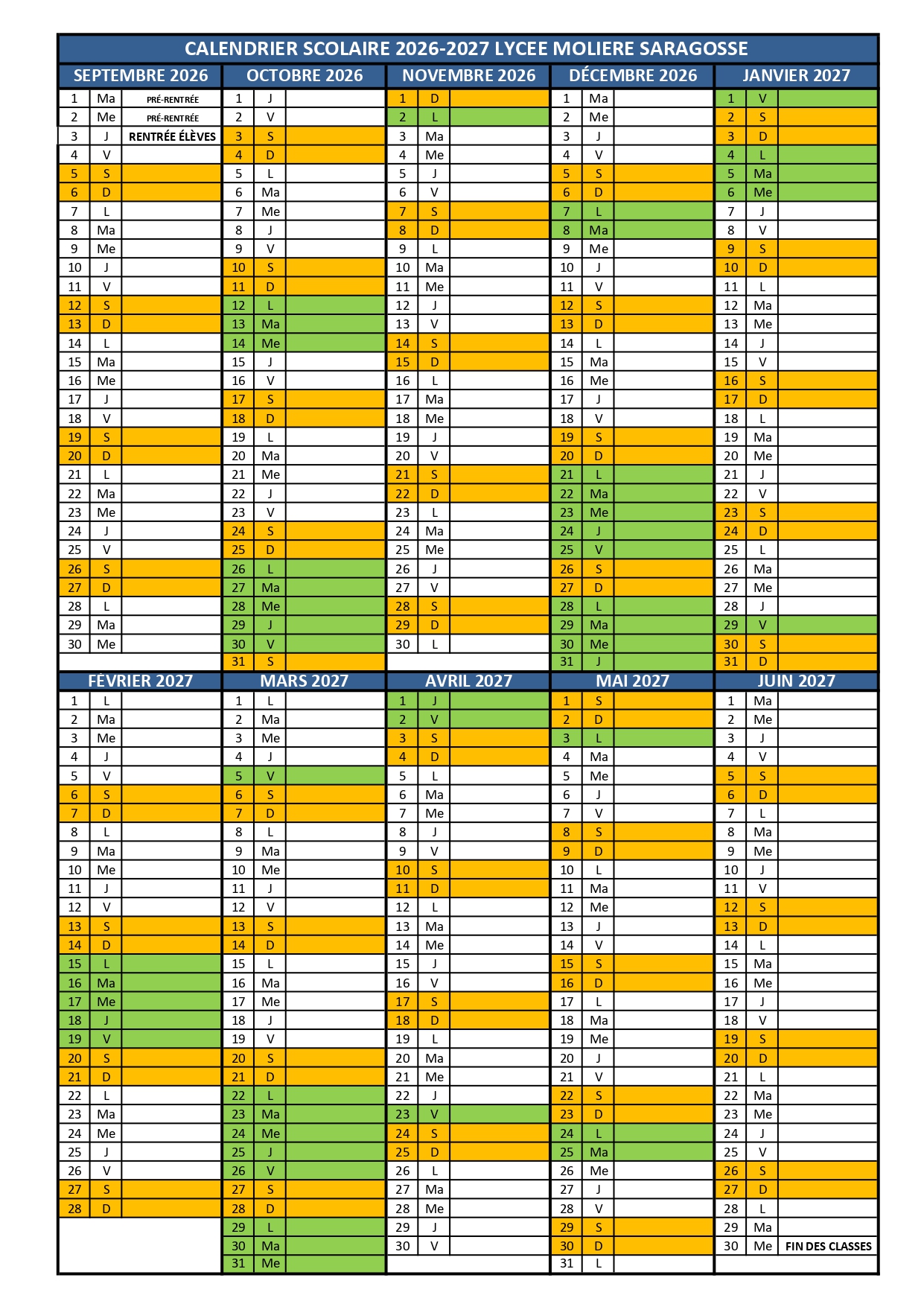 Calendario escolar 2026-2027